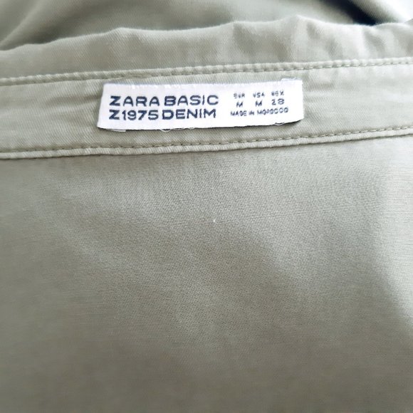 Zara Olive Green Denim Shirt Dress - Size M - Picture 6 of 7